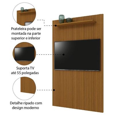 Painel Para Tv Até 55" Ripado Com Prateleira 1,35m Cedro EDN