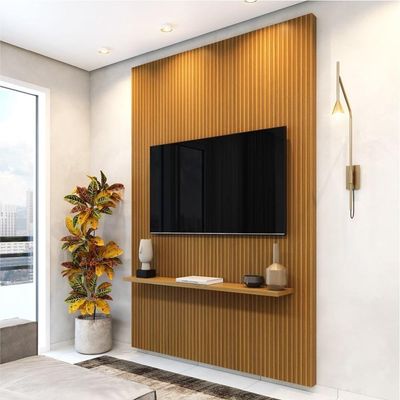 Painel Para Tv Até 55" Ripado Com Prateleira 1,35m Cedro EDN