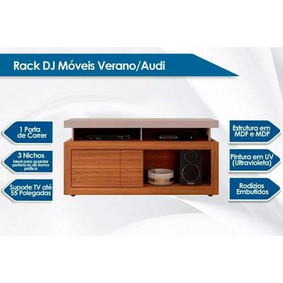 Rack Para Tv Verano Até 55 Polegadas C/ 1 Porta De Correr E 3 Nichos Griz/carvalho - Dj Móveis