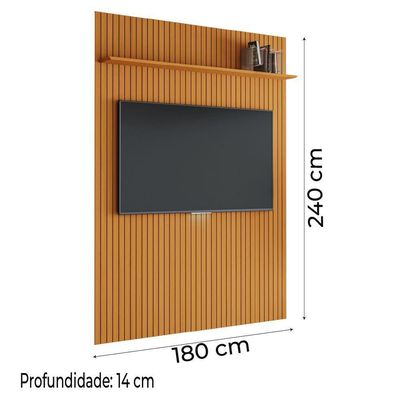 Painel Para Tv Até 70 Polegadas 1,80x2,40m Ripado Com Prateleira Arbo Cedro Edn Nature