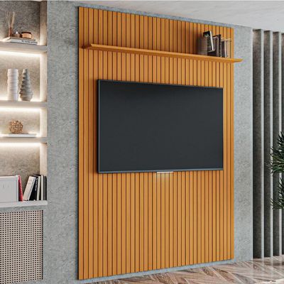 Painel Para Tv Até 70 Polegadas 1,80x2,40m Ripado Com Prateleira Arbo Cedro Edn Nature