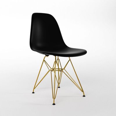 Mesa Jantar Industrial Redonda 110Cm Amêndoa Base V Dourada C/4 Cadeiras Pretas Base Cor: Amendoa
