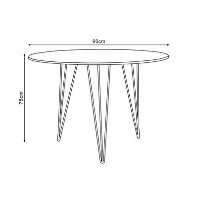Mesa De Jantar Redonda 90Cm Amêndoa Clips 3 Pés Com 4 Cadeiras Pretas Base Dourada Cor: Amendoa