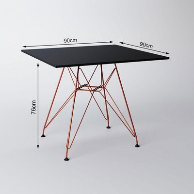 Mesa De Jantar Quadrada Preta 90Cm Com 4 Cadeiras Brancas Base Ferro Cobre Cor: Preto