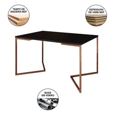 Mesa Jantar Industrial Retangular Preta 137X90Cm Base V Cobre Com 6 Cadeiras Brancas Ma Cor: Preto