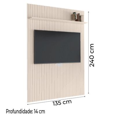 Painel Para Tv Até 55 Polegadas Ripado Com Prateleira Arbo 1,35x2,40m Off White Edn Off White