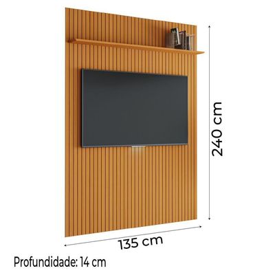 Painel Para Tv Até 55 Polegadas 1,35x2,40m Ripado Com Prateleira Arbo Cedro Edn Nature