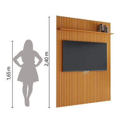 Painel Para Tv Até 55 Polegadas 1,35x2,40m Ripado Com Prateleira Arbo Cedro Edn Nature