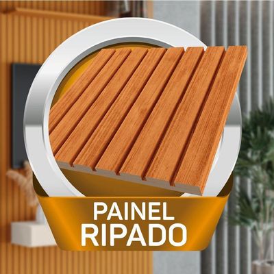 Painel Para Tv Até 55 Polegadas 1,35x2,40m Ripado Com Prateleira Arbo Cedro Edn Nature
