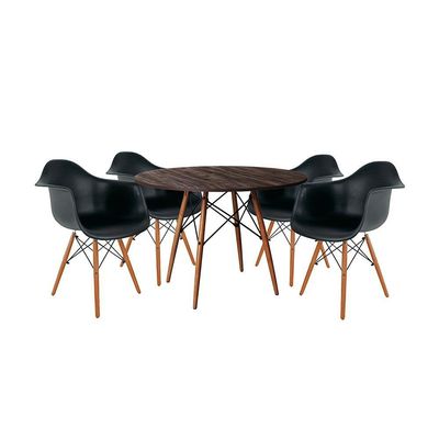 Conjunto De Jantar Mesa Redonda Eiffel Em Madeira 90Cm Amêndoa Com 4 Poltronas Pretas Cor: Preto