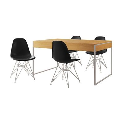 Mesa Jantar Industrial Retangular Canela 137X90Cm Com 4 Cadeiras Pretas Base Ferro Cor: Canela