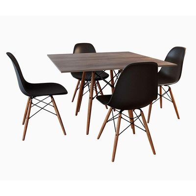 Mesa De Jantar Amêndoa Quadrada 90Cm Com 4 Cadeiras Pretas Cor: Preto