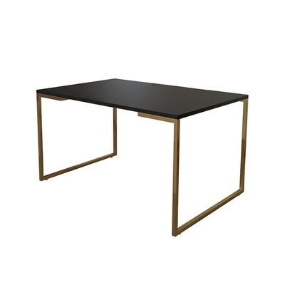 Mesa Jantar Industrial Retangular 137X90Cm Preta Base Dourada Com 4 Cadeiras Madeira Br Cor: Preto