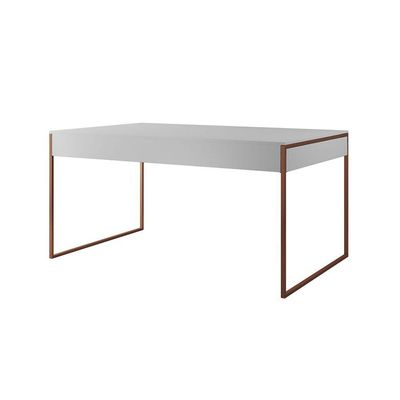 Mesa Jantar Industrial Branca 137X90Cm Base Cobre Com 4 Poltronas Pretas Mad Cor: Branco
