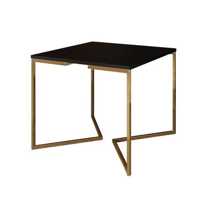 Mesa Jantar Industrial Quadrada 90Cm Preta Base V Dourada Com 4 Poltronas Daw Madeira B Cor: Preto