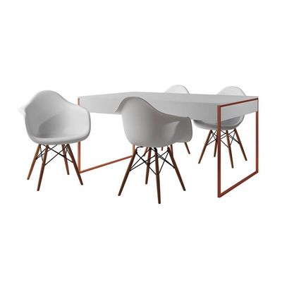 Mesa Jantar Industrial Branca 137X90Cm Base Cobre Com 4 Poltronas Brancas Ma Cor: Branco