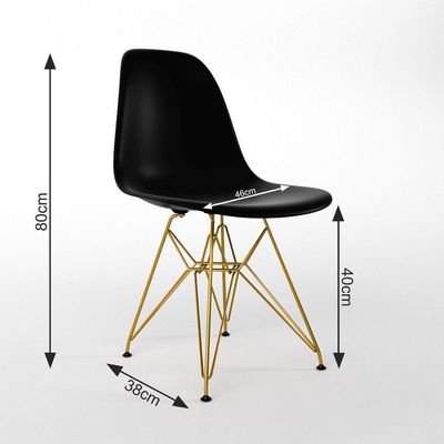 Mesa Jantar Industrial Quadrada 90Cm Amêndoa Base V Com 4 Cadeiras Pretas Base Dourada Cor: Amendoa