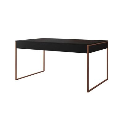 Mesa Jantar Industrial Preta 137X90Cm Base Cobre Com 4 Poltronas Brancas Mad Cor: Preto