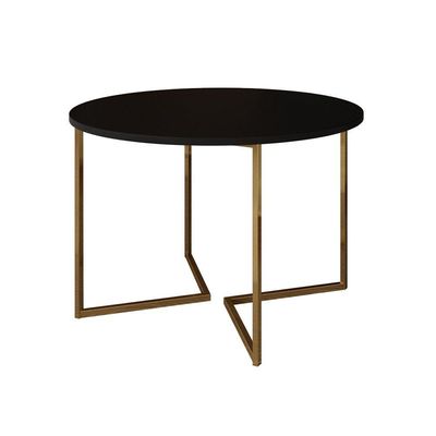 Mesa Jantar Industrial Redonda 110Cm Preta Base V Dourada Com 4 Poltronas Daw Madeira B Cor: Preto