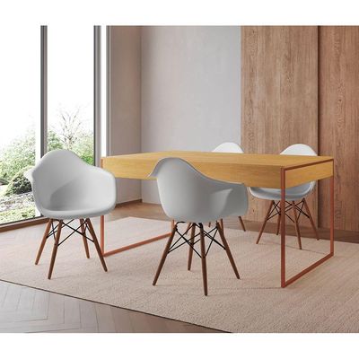 Mesa Jantar Industrial Canela 137X90Cm Base Cobre Com 4 Poltronas Brancas Ma Cor: Canela