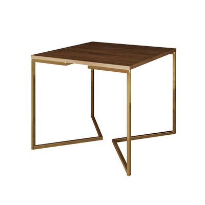 Mesa Jantar Industrial Quadrada 90Cm Amêndoa Base V Dourada C/4 Poltronas Daw Madeira Cor: Amendoa