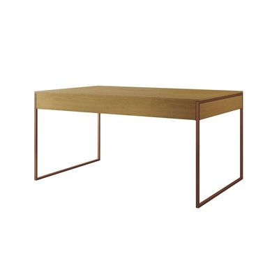 Mesa Jantar Industrial Canela 137X90Cm Base Cobre Com 4 Poltronas Pretas Mad Cor: Canela