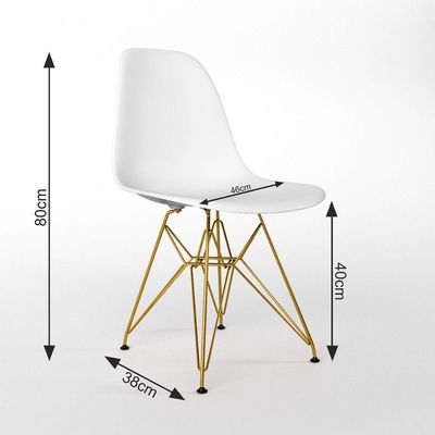 Mesa Jantar Industrial Redonda 110Cm Branca Base V Dourada Com 4 Cadeiras Brancas Base Cor: Branco