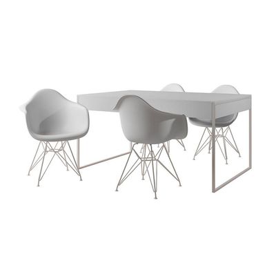 Mesa Jantar Industrial Branca 137X90Cm Com 4 Poltronas Brancas Base Ferro Br Cor: Branco