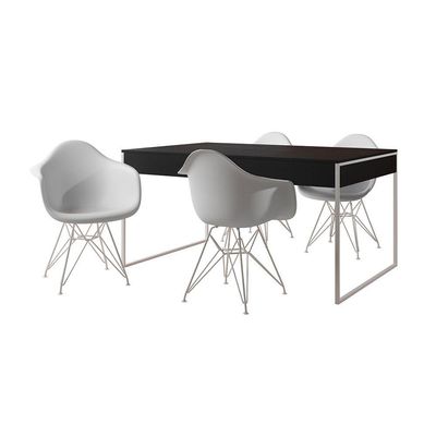 Mesa Jantar Industrial Preta 137X90Cm Com 4 Poltronas Brancas Base Ferro Bra Cor: Preto