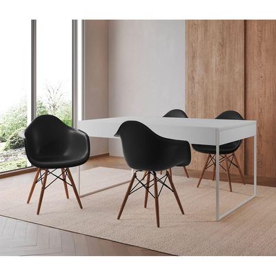 Mesa Jantar Industrial Branca 137X90Cm Base Ferro Branco Com 4 Poltronas Pretas Eif Cor: Branco