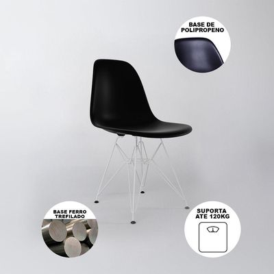 Mesa De Jantar Quadrada 90Cm Preta Com 4 Cadeiras Pretas Base Ferro Branco Cor: Preto