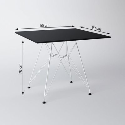 Mesa De Jantar Quadrada 90Cm Preta Com 4 Cadeiras Pretas Base Ferro Branco Cor: Preto