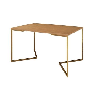 Mesa Jantar Industrial Canela 137X90Cm Base V Com 6 Poltronas Daw Brancas Base Dourada Cor: Canela
