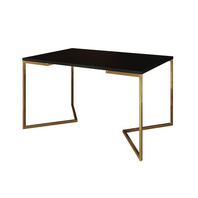 Mesa Jantar Industrial Preta 137X90Cm Base V Dourada Com 6 Poltronas Daw Madeira Branca Cor: Preto