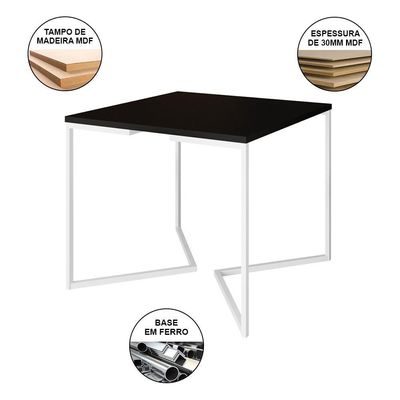 Mesa Jantar Industrial Quadrada Preta 90Cm Base V Com 4 Poltronas Pretas Ferro Branco Cor: Preto