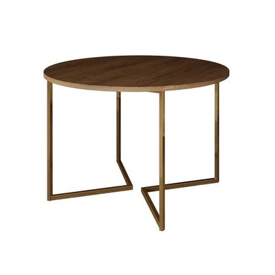 Mesa Jantar Industrial Redonda 110Cm Amêndoa Base V Dourada C/4 Cadeiras Madeira Pret Cor: Amendoa