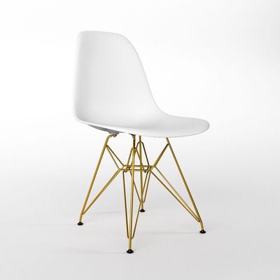 Mesa Jantar Industrial Redonda 110Cm Amêndoa Base V Dourada C/4 Cadeiras Brancas Base Cor: Amendoa