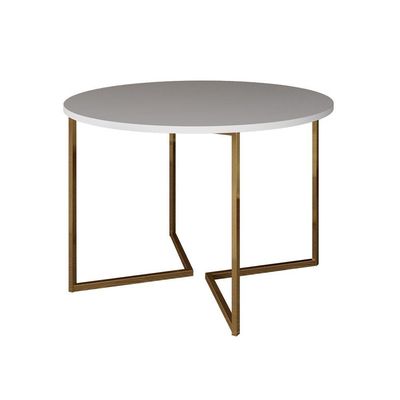Mesa Jantar Industrial Redonda 110Cm Branca Base V Dourada Com 4 Poltronas Daw Madeira Cor: Branco