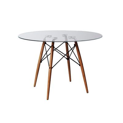 Mesa Sala De Jantar Eiffel Vidro Redonda 110Cm Vidro Com 4 Poltronas Pretas Base Madeira Cor: Preto