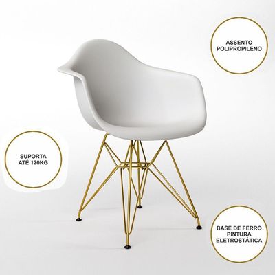 Mesa Jantar Industrial Quadrada 90Cm Branca Base V Com 4 Poltronas Daw Brancas Base Dou Cor: Branco