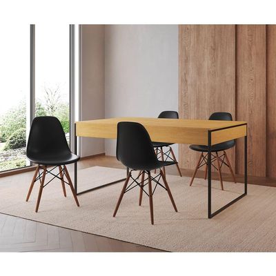 Mesa Jantar Industrial Retangular Canela 137X90Cm Base Ferro Preto C/4 Cadeiras Pretas Cor: Canela