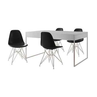 Mesa Jantar Industrial Retangular Branca 137X90Cm Com 4 Cadeiras Pretas Base Ferro Cor: Branco
