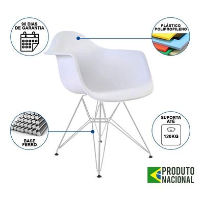 Mesa Jantar Industrial Amêndoa 137X90Cm Com 4 Poltronas Brancas Base Ferro B Cor: Amendoa