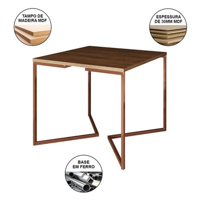 Mesa Jantar Industrial Amêndoa 90Cm Quadrada Base Cobre V C/4 Poltronas Brancas Pés C Cor: Amendoa