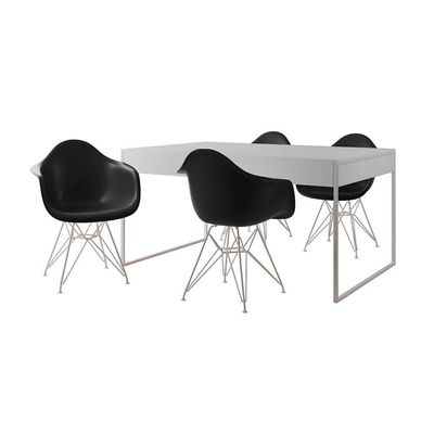 Mesa Jantar Industrial Branca 137X90Cm Com 4 Poltronas Pretas Base Ferro Bra Cor: Branco