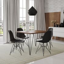 Conjunto De Mesa Clips De Ferro Preto Tampo Quadrado Amêndoa 90X90 4 Cadeiras Ferro Preta Asse