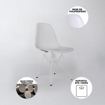 Mesa De Jantar Vidro Com 4 Cadeiras Brancas Quadrada 90Cm Base Ferro Branco Cor: Branco
