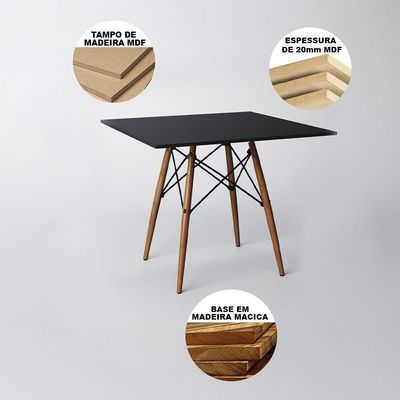Mesa De Jantar Wood Quadrada Preta 90Cm Base Madeira Maciça Com 4 Cadeiras Brancas Cor: Preto