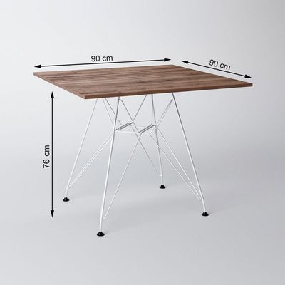 Mesa De Jantar Amêndoa 90Cm Quadrada Com 4 Cadeiras Pretas Base Ferro Branco Cor: Preto