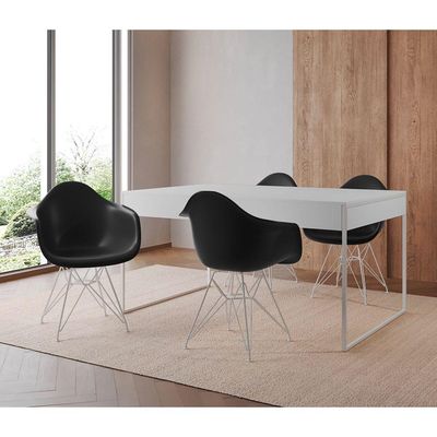 Mesa Jantar Industrial Branca 137X90Cm Com 4 Poltronas Pretas Base Ferro Bra Cor: Branco